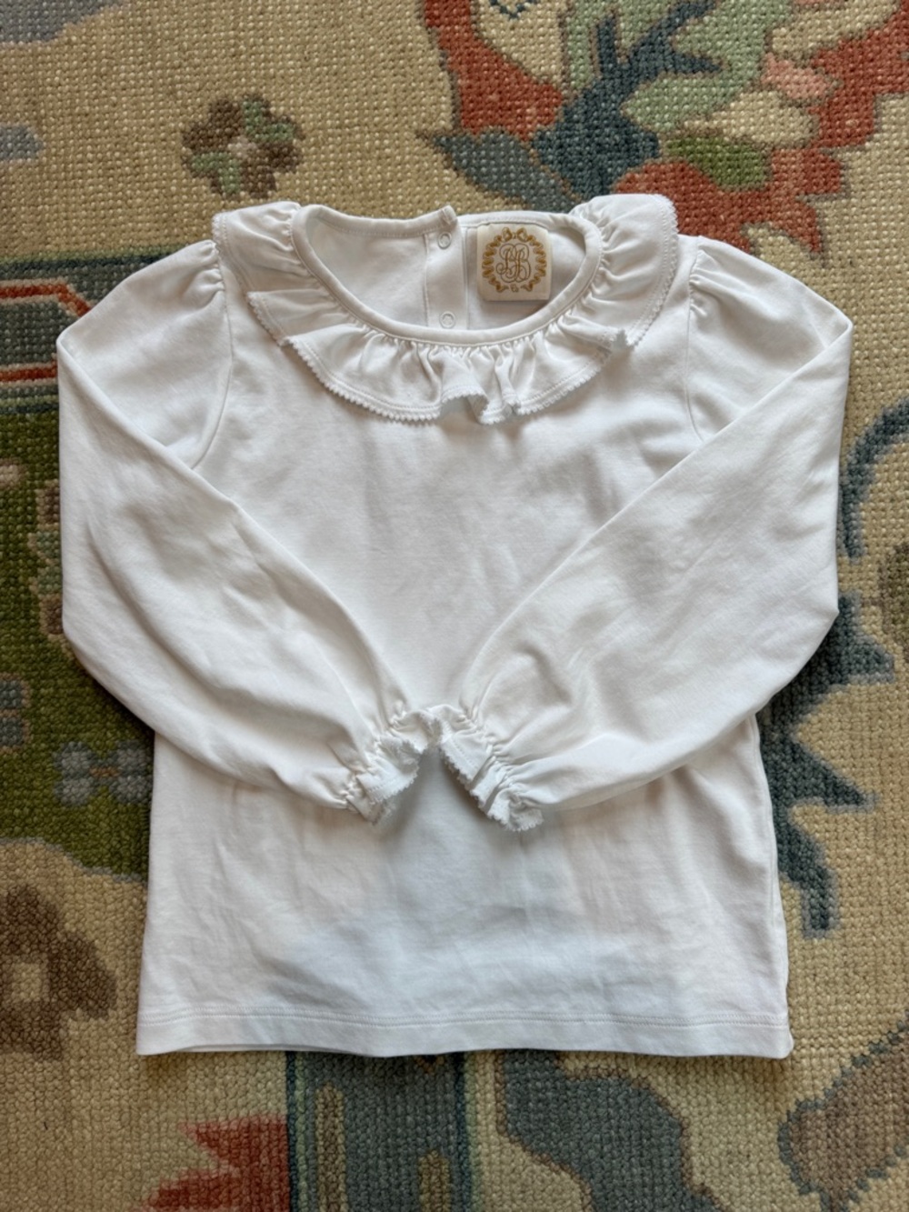 The Beaufort Bonnet Company White Ruffle Collar Long Sleeve Top